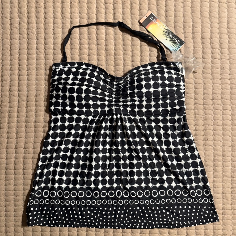 Black and White Polka Dot Halter Bathing Suit Top by Beach House, NWT!